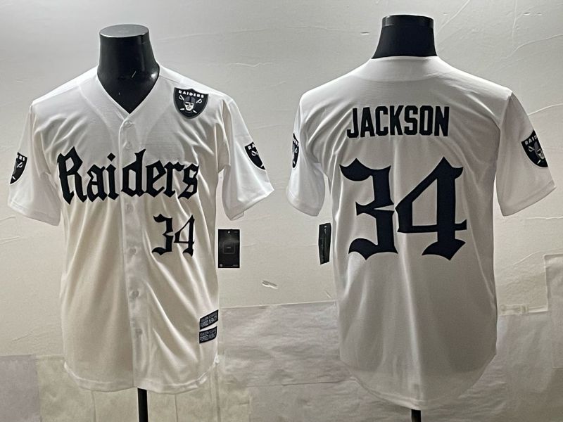 Men 2025 Oakland Raiders 34 Jackson white 6th generation Joint Name Nike Limited NFL Jersey style 07